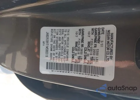 2001 Nissan Pathfinder Se z USA, uszkodzony, nr VIN JN8DR09Y71W599319